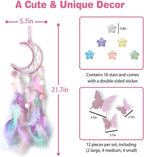 Fun-Plus Pink Dream Catcher Wall Hanging Set - 10 Butterflies & 16 Stars, Boho Room Decor for Girls, Easy Peel & Stick Wall Art for Bedroom, Nursery, Teen Room for Daughter, Birthday, Christmas
