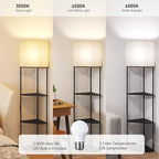 SUNMORY Sector Corner Shelf Lamp 3 Color Temperatures LED Bulb,Corner Lamps with Linen Lampshade, Floor Lamps for Living Room, Bedroom, Study, Black Standing Lamp with Shelves