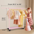 MISSLO Small Garment Racks for Hanging Clothes Rack Mini Kids Clothing Rack Rolling Dress up Storage for Toddler, Baby, Little Girl, Children, Adult(Pink)