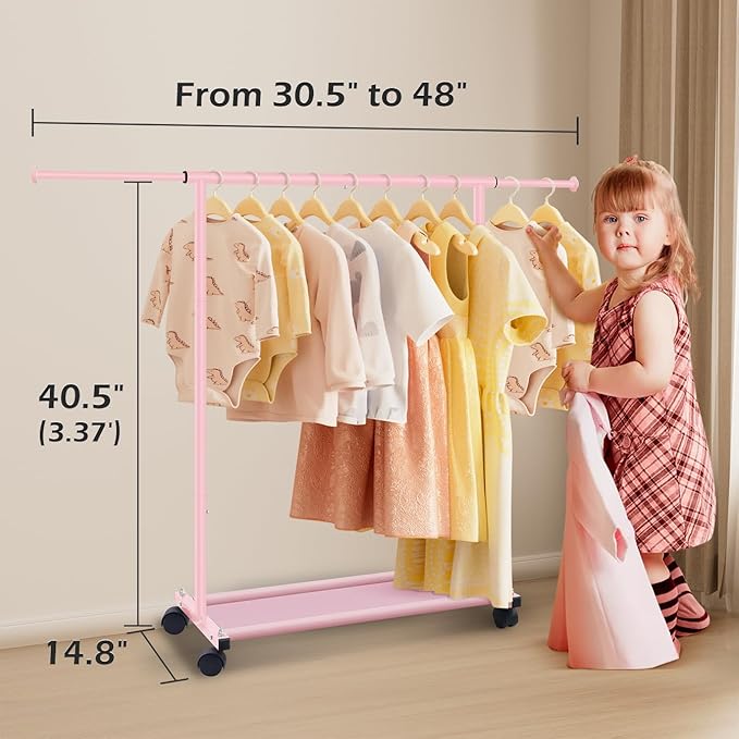 MISSLO Small Garment Racks for Hanging Clothes Rack Mini Kids Clothing Rack Rolling Dress up Storage for Toddler, Baby, Little Girl, Children, Adult(Pink)