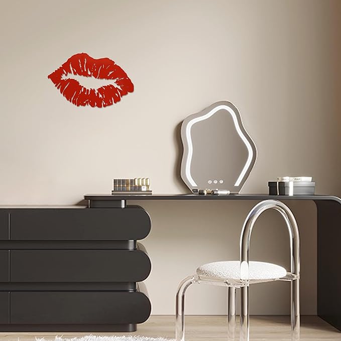 Metal Red Kiss Lips Wall Art Girl Room Decor Kiss Lips Farmhouse Decor for Living Room, Bathroom, Powder Room, Bedroom, Office, 15.0 x 9.6 Inches