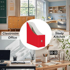 Limitliho 24 Pack Red Cardboard Magazine Holder, Sturdy Book Bins for Classroom Library, 10.6'' ×10.2'' ×3.5'' Inch Vertical File Folder Box