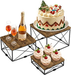 ELITEROO Buffet Risers and Stands, Square Display Risers for Catering Supplies, Wooden Food Display Stand for Buffet Table, 3 Tier Dessert Stands for Cake, Cupcake, Party Treat, Rustic Brown, 6"x7"x8"