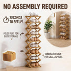 9 Tier Bamboo Shoe Rack, Foldable Shoe Rack, Shoe Rack, Ertical Shoe Organizer for Small Spaces, No Assembly Narrow Shoe Shelf for Entryway Closet Dorm (Yellow, 9 Layers)