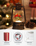 Christmas Snow Globes Cardinal Gifts,Christmas Decorations Cardinal Snow Globe, Musical Lantern Light Up 6H Time Glitter Globe Cardinal Red Bird Memorial Gift for Women