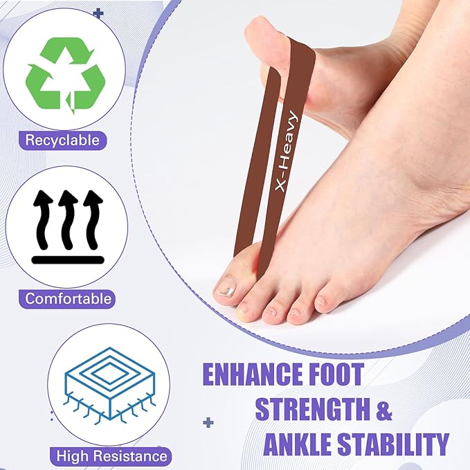 Set of 5 Toe Stretcher Band Separator Spacer Bunion Correction Hallux Valgus Alignment Foot Stretcher Straightener Resistance Loop Yoga Exercise Foot Care with Carry Bag(Coffee)