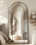 Antok 76" x 34" Full Length Mirror, Floor Mirror Arched Window Decorative Mirror, Metal Framed Decor Farmhouse Floor Mirrors Art Pane Mirrors Wall Decor for Bedroom, Living Room, Entryway Black