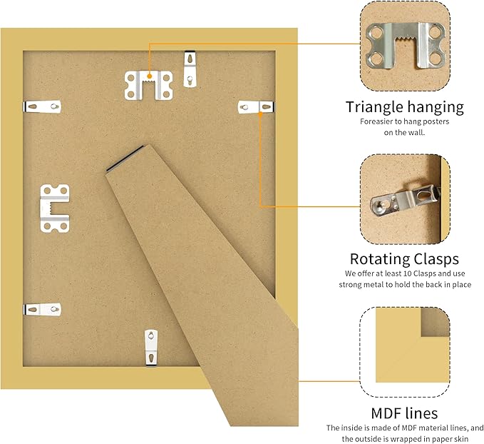 8x10 Picture Frame 3 Pack - Gold Poster Frame Display Pictures 5x7 with Mat or 8 x 10 Without Mat for Wall Hanging Horizontal and Vertical