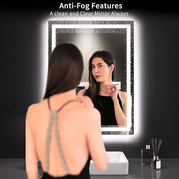 LOAAO 24X32 LED Bathroom Mirror with Lights, Anti-Fog, Dimmable, Backlit + Front Lit, Lighted Bathroom Vanity Mirror for Wall, Memory Function, Tempered Glass, Shatter-Proof, ETL Listed
