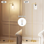 Ziisee Floor Lamps for Living Room - Industrial Standing Lamp with Glass Shade, Modern Gold Floor Lamp with LED Bulbs, Farmhouse Floor Lamp for Bedroom, Tall Lamp for Office - Gold