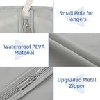 50" Garment Bags for Hanging Clothes, Suit Bags for Closet Storage and Travel, Grey Suit Cover Bags with Clear Window for Coats, Jackets, Dresses (2 Packs)