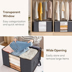 Lifewit 12 Pack 60L Clothes Storage Bins with Lids, Foldable Blanket Storage Bags with Zippers, Clear Window and Reinforced Handles, Closet and Organization for Clothing, Sweater, Comforter, Bedding