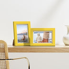 Vittanly 4x6 Picture Frames Set of 9, Shatter Resistant Plexiglass, Display 3.5x5 Pictures with Mat or 4x6 without Mat, Photo Frames for Wall or Tabletop, Engineered Wood, Yellow