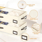 OIAHOMY 2 Pack Under Bed Storage, 6 Inch High Under Bed Storage Containers with Adjustable Dividers, Dual Zippers, &Clear Lid, 53L Under Bed Drawers For Clothes, Blankets, Clothing, & Shoes, Beige