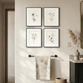 Framed Black and White Botanical Wall Art for Bathroom, 4 Piece Minimalist Floral Plant Artwork for Walls, Vintage Farmhouse Flower Picture Prints for Bedroom Kitchen Living Room Wall Decor, 8x10 Inch
