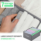 Jeans Organizer for Closet, Foldable Wardrobe Clothes Organizer with Handle, Stackable Closet Clothes Drawer Organizer Tshirts with 7 Grids for Leggings, Sweater, Jean, Pants, Grey (6 PACK)