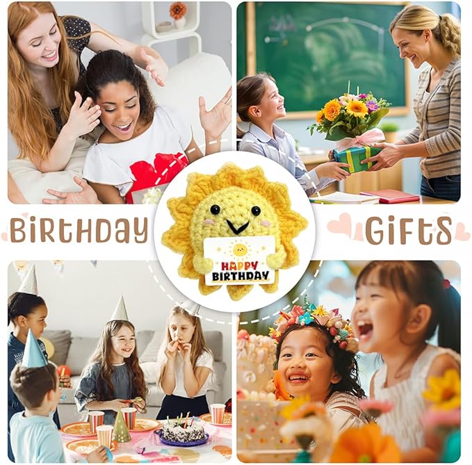Funny Birthday Gift - Positive Crochet Sunshine Gifts with Bless Message, Handmade Emotional Support Crochet Dolls | Birthday Gifts for Women, Men, Sister, Teen, Boys, Girls, Kids, Friend & Colleagues