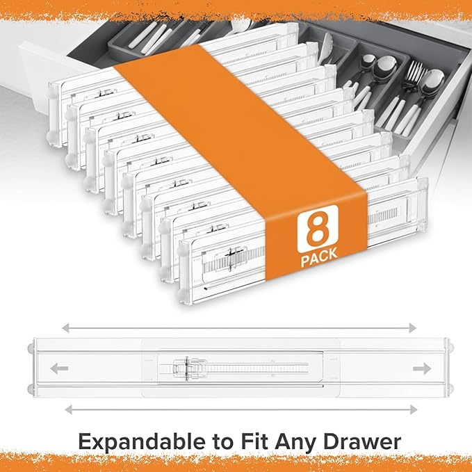 Acrylic Drawer Dividers for Clothes, Adjustable 11–20.8 Inch Expandable Deep Dresser Drawer Dividers, Clear Drawer Separators for Baby Clothes, Underwear, Kitchen, Office & Home Storage
