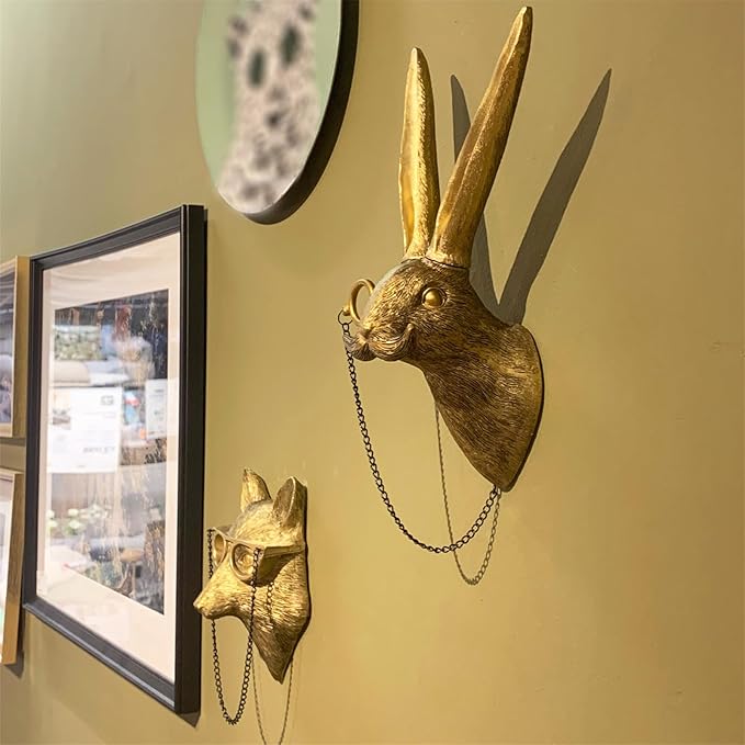 Animal Heads Wall Decor, Faux Rabbit Head, Resin Animal Wall Hanging Decoration for Living Room, Bedroom, Kitchen,Vintage Farmhouse Home Decor Gift, Rabbit