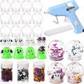 12 Sets Valentine Clear Plastic Snow Globes Kit with Heart Bear, Heart Sequins Flakes, Glue Guns for Wedding DIY Snow Globes Craft Gifts for Her Women (Halloween)