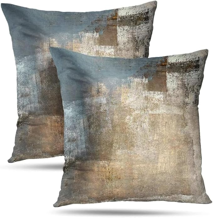 Grey and Beige Abstract Art Contemporary Pillow Cover, Modern Neutral Decorative Throw Pillows Cushion Cover for Bedroom Sofa Living Room 18 x 18 Inch Set of 2