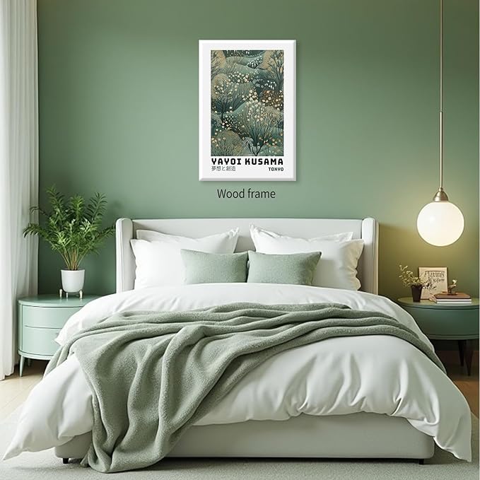 Yayoi Kusama Inspired Poster Japanese Botanical Wall Art Abstract Yayoi Kusama Print Modern Ukiyo-e Japanese Gallery Wall Decor 11x14in Framed for Home Bedroom Decorations