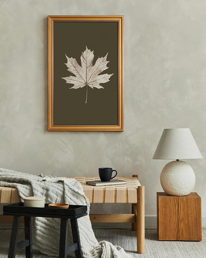 VIYYIEA Vintage Gold Framed Wall Art for Living Room, Maple Leaf Canvas Prints Home Decor, Oil Painting Picture, Bedroom Wall Decor Gifts for Friends or Family -【Maple Leaf Specimen】-(24L x 16W)