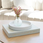 Decorative Concrete Tray & Book Decor Set - Scalloped Tray & Linen Box Enhance Your Coffee Table or Bookshelf Decor - Stylish Home Decoration for Your Living or Dining Room & as a Housewarming Gift