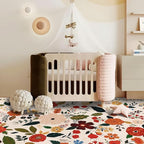 U'Artlines 8x10ft Colorful Floral Area Rug, Machine Washable Ultra Soft Low Pile Non Slip Non Shedding Accent Floor Carpet for Living Room, Bedroom, Dining Room, Office (Beige)