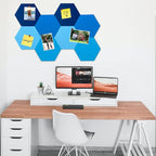 8Pcs Hexagon Felt Cork Board Tiles, Self Adhesive DIY Bulletin Board Pin Board for Office School Home Wall Decor Stickers Memos Photos Display (Gradual Blue)