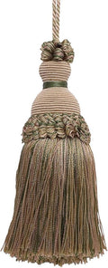DÉCOPRO Beautiful Hand-Crafted 5" (12.5cm) Key Tassel, 3 1/2" (8.5cm) Loop # IKTJ, Beige Khaki Green #4567 (Khaki Green, Dark Beige) Sold Individually