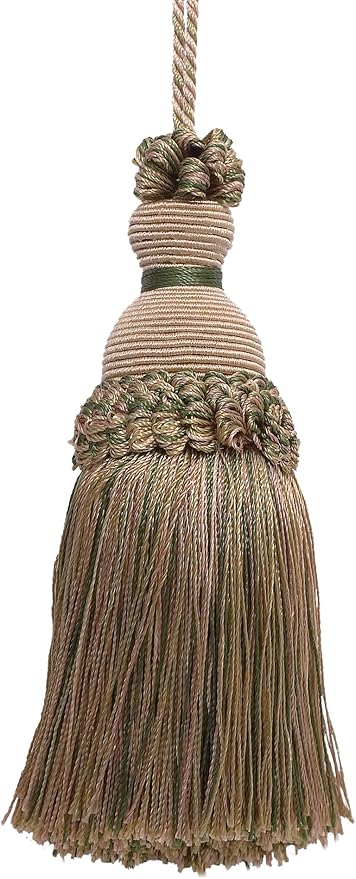 DÉCOPRO Beautiful Hand-Crafted 5" (12.5cm) Key Tassel, 3 1/2" (8.5cm) Loop # IKTJ, Beige Khaki Green #4567 (Khaki Green, Dark Beige) Sold Individually