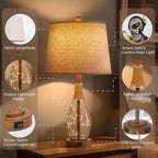 OYEARS 23" USB A+C Table Lamps for Bedroom Living Room Modern Bedside Lamps Retro Farmhouse Rattan Glass Nightstand Nightlight Lamps,Two Light Points