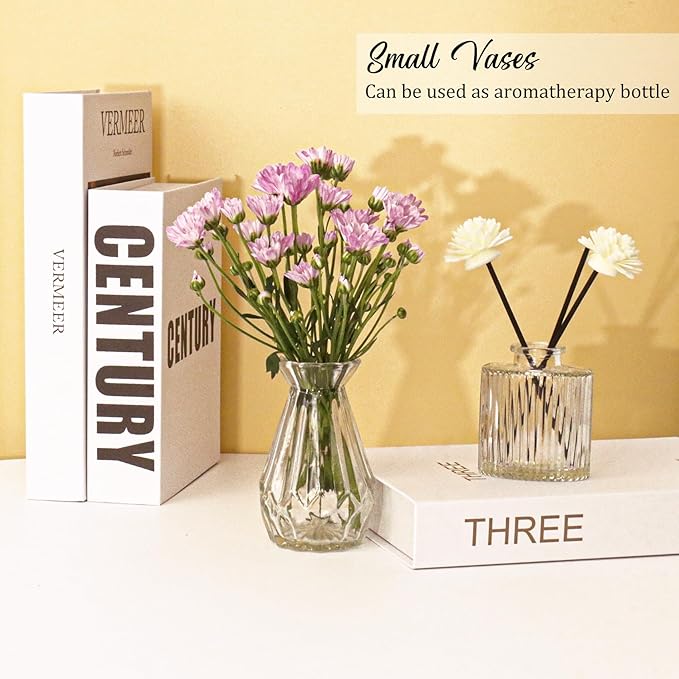 36Pcs Bud Vases Set Small Vintage Glass Bottles Clear Bud Vases in Bulk Multiple Shape Cute Glass Vases for Rustic Wedding Centerpieces Table Decorations and Home Decor(Clear)