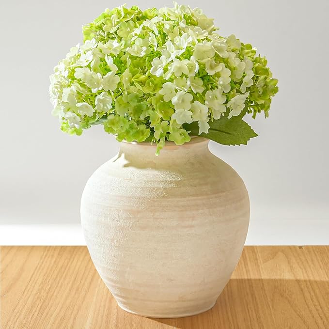 Ceramic Flower Vase Home Decor, 6.2 inch Farmhouse Rustic Vintage Decorative Vases, Pottery Terracotta Boho Flowers Vases for Dining Table, Living Room, Shelf, Kitchen, Bedroom (6.2"-White)