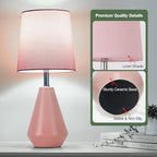 Small Bedside Table Lamp for Bedroom-Reading Desk Lamp Set of 2,with 3 Color Temperatures,15.5" Nightstand Ceramic Lamp with Fabric Shade for Kids Room,Living Room,Dorm,Home Office(Pink)