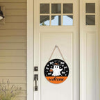 Halloween Door Decorations Cute Halloween Ghost Wreath Welcome Hey Boo Wood Hanger 12x12 Inch Farmhouse Holiday Wall Hanging Decorations for Home Porch Indoor Outdoor Party Supplies
