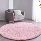 FJZFING Pink Round Rug Ultra-Soft Plush Modern 5x5 Circle Area Rug for Kid's Bedroom, Fluffy Shag Circular Rug for Nursery Room, Non-Slip Home Decor Cute Pink Carpet for Teen's Room