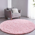 FJZFING Pink Round Rug Ultra-Soft Plush Modern 6x6 Circle Area Rug for Kid's Bedroom, Fluffy Shag Circular Rug for Nursery Room, Non-Slip Home Decor Cute Pink Carpet for Teen's Room
