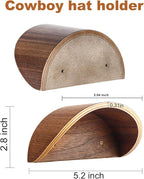 Cowboy Hat Rack for Wall,2 Pack Wooden Hat Holder,with Satin Finish Hat Hooks,Non-Damage Brim Design Can Keeps Original Shape of Hat, for Western Hat Organizer (Walnut Wood)