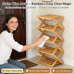 The 4-Tier No-Assembly Bamboo Rack, Bamboo Shoe Rack, Foldable Shoe Rack, Space Saving Collapsible Shelves for Entryway, Closet, Bathroom, Bamboo Shoe Rack, Foldable Shoe Rack (Brown, 4Tier)