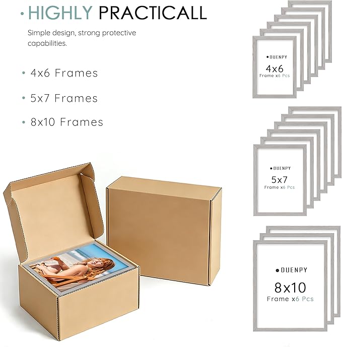 15 Pack Picture Frames Collage Wall Decor, Grey Frame Set with 3pcs 8x10, 6pcs 5x7, 6pcs 4x6 for Gallery Display, Wall Mounting & Tabletop, Bulk Photo Frames for Living Room Decor