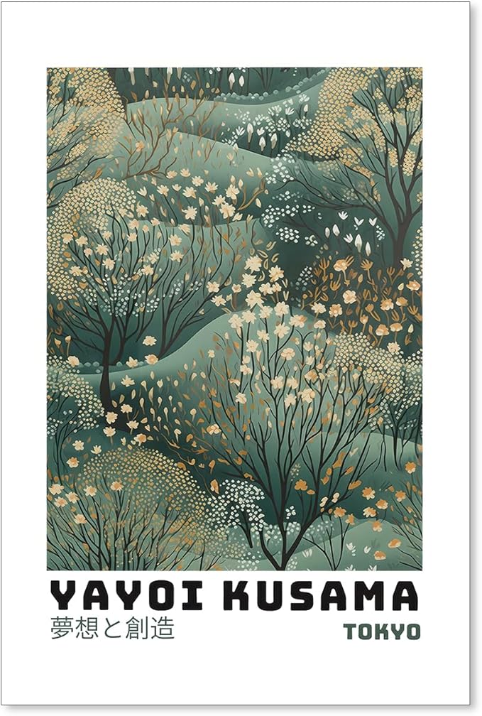 Yayoi Kusama Inspired Poster Japanese Botanical Wall Art Abstract Yayoi Kusama Print Modern Ukiyo-e Japanese Gallery Wall Decor 20x30in Unframed for Home Bedroom Decorations