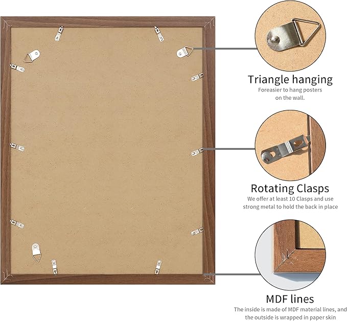 16x20 Picture Frame Brown Set of 3, Display Pictures 11x14 with Mat or 16 x 20 Without Mat, Poster Frames 16x20 for Wall Hanging Horizontal and Vertical