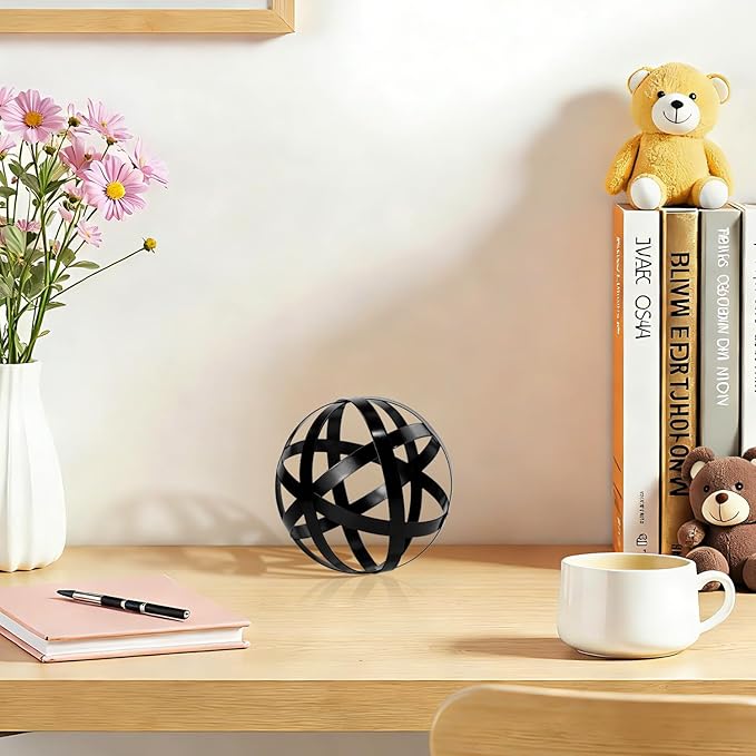Decorative Sphere Metal Band Ball Orbs Decorative Balls Home Decor Accents Tabletop Decorations for Living Room, Kitchen, Bedroom Centerpiece for Dining Room Coffee Table, Side Tables (Black)
