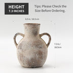 SIDUCAL Rustic Ceramic Farmhouse Flower Vase with 2 Handles, Whitewashed Terra Cotta Vase, Decorative Pottery Flower for Home Decor, Table, Living Room, Shelf Decor, 7.3 Inch, Terra