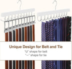 TOPIA HANGER 2 Pack 2 in 1 Belt Tie Hanger for Closet Max 60 Belts with 60 Ties Capacity, 40 Hooks Belt Tie Racks Wooden Hanger for Closet Organizer Storage “U” Fit Belt and “一” Fit Tie - CT52W