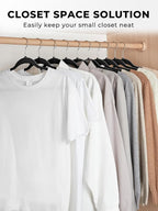 Smarter Plastic Hangers 200 Pack - Thin Hangers Non-Velvet with 360° Swivel Chrome Hook & Notches, Sweater Hanger No Shoulder Bump - Ideal for Dresses, Coats, Shirt, Jacket, Sweater - Black