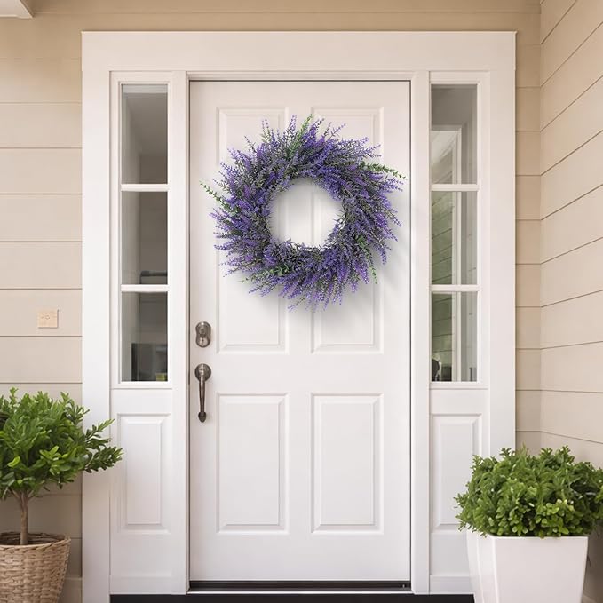 26" Lavender & Eucalyptus Wreath for Front Door - All Season Artificial Wreath for Spring and Summer, Indoor Outdoor Wall, Porch, Window, Rustic Farmhouse Home Decor