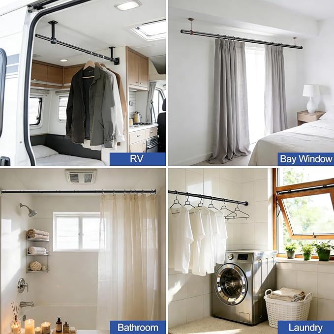 17 to 84 Inch Closet Rods for Hanging Clothes with Screwdriver, Stepless Adjustable Closet Rod Heavy Duty, 1.3 Inch Clothes Hanging Rod Metal Closets Pole Bar for Wardrobes Laundry Bathroom RV, White